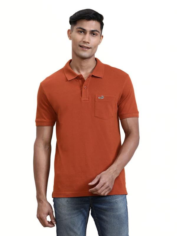 Image of CROCODILE Men's Solid Casual Wear T-Shirt | Polo Neck | Half Sleeves | Pull On | Regular