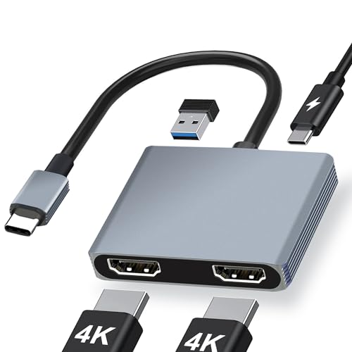 Dnkeaur Dual Monitor Adapter, HDMI Adapter for Dual Monitors, USB C to Dual HDMI Adapter, Docking Station for Laptop Dual Monitor, HDMI Splitter Extended Display, Connect Two Monitors to Laptop