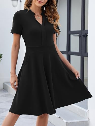 Mokayee Womens Summer Short Sleeve V Neck Fit and Flare Semi Formal Work Wedding Guest Dresses with Pockets4