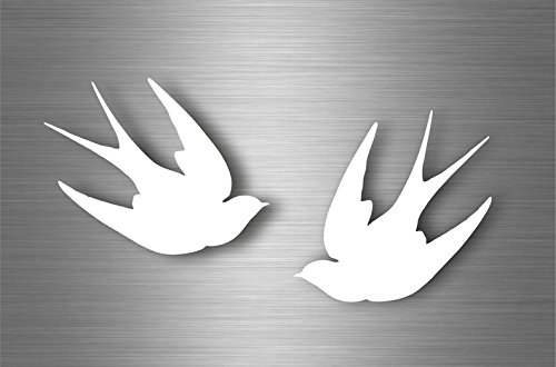 Akachafactory 2X Autocollant Sticker Voiture Moto muraux Hirondelle Oiseau Silhouette Blanc
