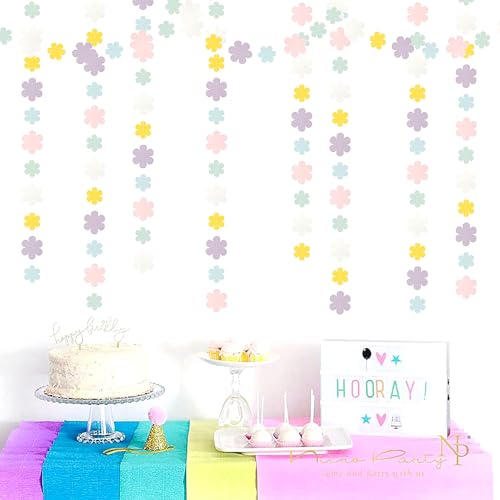 Image of Pastel-Rainbow Colorful Party-Decorations Streamers-Garland - 52ft Flower Hanging Paper Banner, Birthday Baby Bridal Shower Classroom Carnival Decor Hugfond