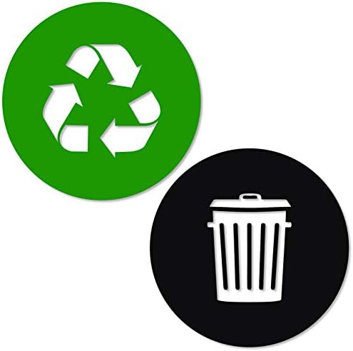 Recycle and Trash Sticker Vinyl Modern Logo (5.5" x 5.5" 1 ea.) Symbol to Organize Trash cans or Garbage containers and Walls - Small - Green and Black