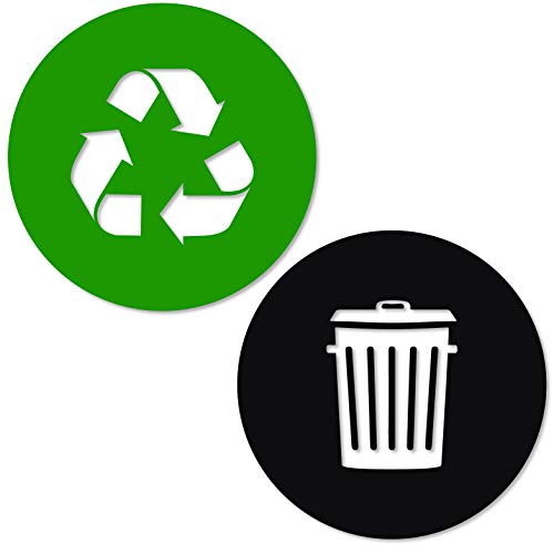 Recycle And Trash Sticker Vinyl Modern Logo (5.5" X 5.5" 1 Ea.) Symbol To Organize Trash Cans Or Garbage Containers And Walls - Small - Green And Black #TOP27