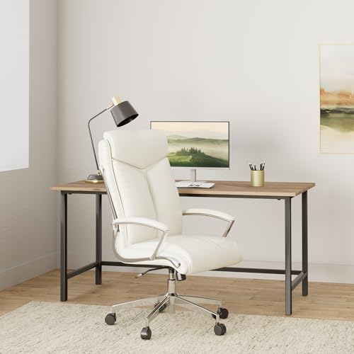 Office Star FL Series Faux Leather Executive High Back Office Chair with Adjustable Tilt and Padded Chrome Arms, Cream - Thumbnail 2