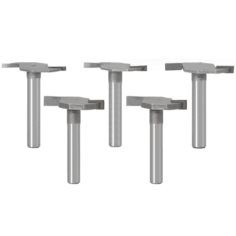 5-teilige Fräser-Bit-Sets, 6 mm/6,35 mm Schaft, klassischer T-Nuten-Fräser, C3-Hartmetall „T“-Typ, Keksverbindung, Schlitzfräser, Holzfräser for die Holzbearbeitung (Size : 6mm)