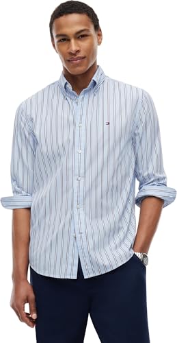 Tommy Hilfiger Uomo Camicia Flex Poplin Bold Stripe in Cotone, Blu (Sweet Blue/Stripe), S