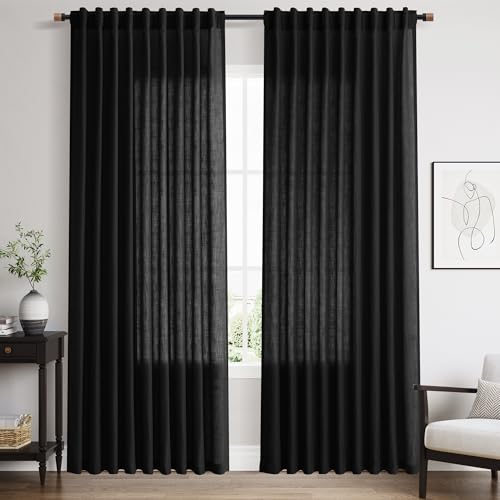Image of Nanspring Black Linen Curtains W70xL84 Inch Long 7ft for Living Room