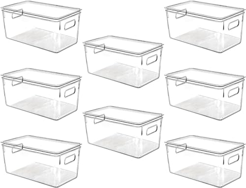 Clear Plastic Storage Bins with Lids, Perfect for Kitchen Organization or Pantry Organization and Storage, Stackable Fridge Organizer Bins, Storage Containers for Organizing, Cabinet Organizers