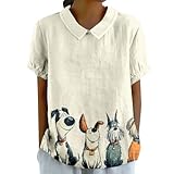 awodent Womens Short Sleeve Cotton Linen Shirt Summer Cute Novel Dog Print Lapel Collar Oversized Blouses Ladies Loose Soft Lightweight Tunic Tops Casual Baggy Outdoor Tees M