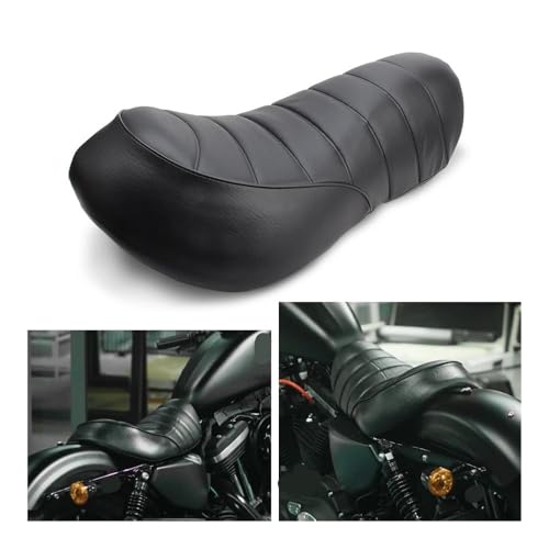 Selle passager arrière de moto et coussin noir à rayures rétro universel pour modification - 2