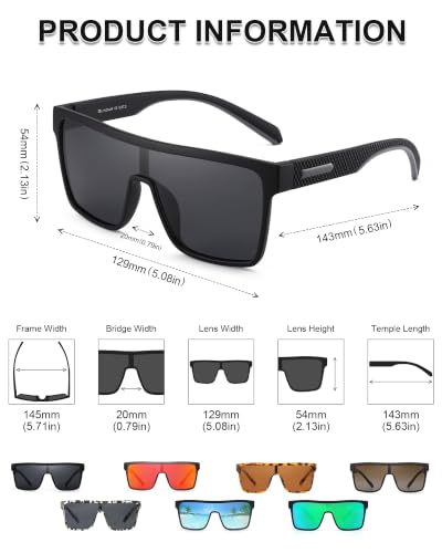 Image of GLINDAR Polarized Sunglasses Men Flat Top Womens, Oversized Square Shield | One Piece,Trendy,Lightweight,Driving