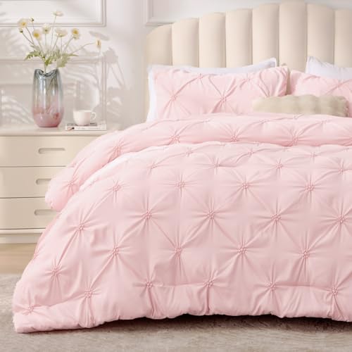 Image of BEDELITE Twin Comforter Set Baby Pink,Lightweight & Soft Comforter | Pintuck Boho Bedding, Warm & Cute Bed Set for All Season,With 1 Pillowcase