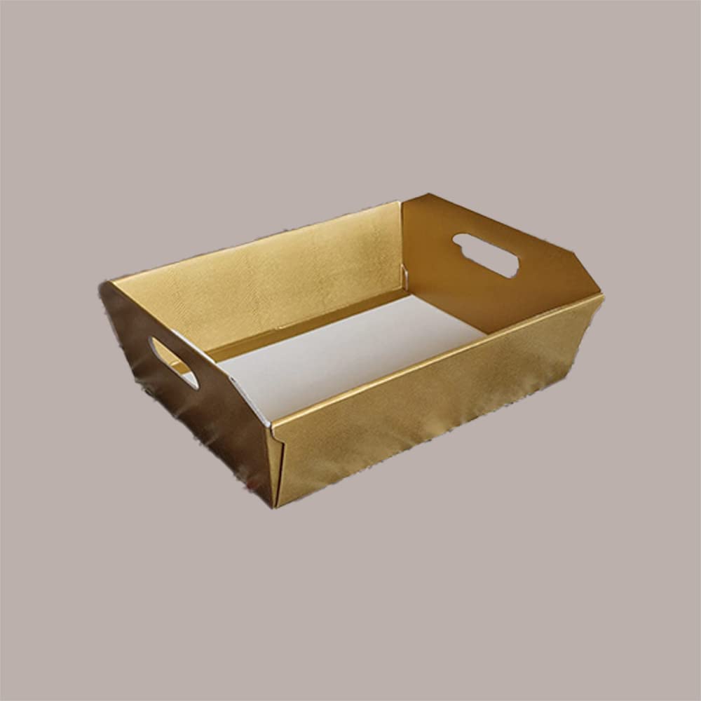 Lucgel Cesto Vassoio Rettangolare in Carta Skin Oro Grafica Effetto Pelle Formato Medio 350x260H70mm - 10 pezzi -