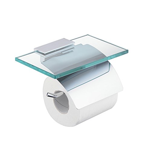 Hiendure Toilet Paper Holder with Shelf, Brass Lavatory Tissue Holder with Mobile Phone