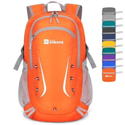 Image of ZOMAKE Lightweight Packable Backpack 35L, Foldable Backpacks Water Resistant Collapsible Light Daypack for Hiking(Orange) | Light Hiking Backpacks Water Resistant Collapsible Day Pack for Travel, Everyday Carry, Multi-Pocket Layout, Heavy Duty Nylon