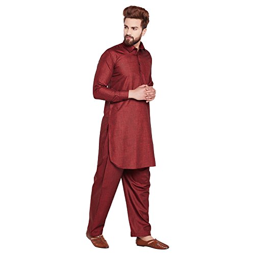 Kurta Salwar de algodón y lino para hombre Sojanya Pathani 4