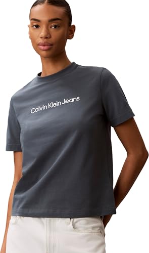 Calvin Klein Women's A- Inst. Logo Classic Tee Ss Lv047C912G Graphic Tees, Blue (Dark Slate), M 5
