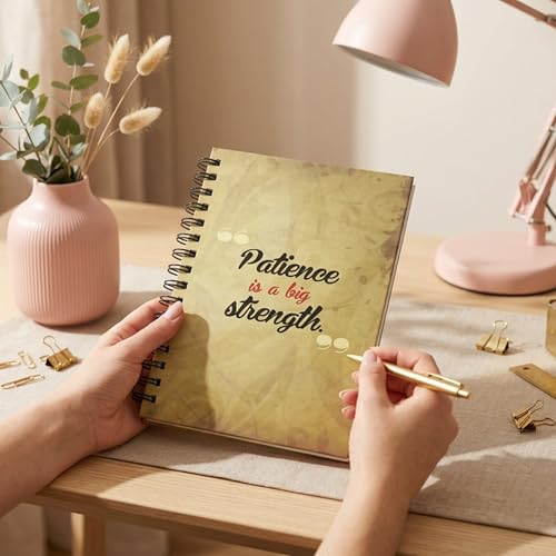 Image of Motivational Notebook Diary A5 Size (15 x 21 cm), 192 Pages Hard Bound Spiral Journal with Daily & Monthly Planner, Inspirational Patience Quote Cover, Twin Wire Bound Ruled Writing Notebook for Students, Women & Professionals