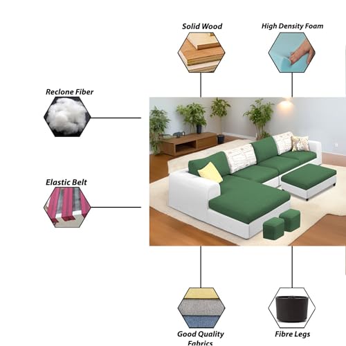 Image of Koza RHS 8 Seater L Shape Sofa Set with Center Table for Living Room (Green Grey Fabric) Premium Fabric Sofa