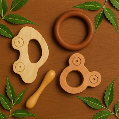 Image of Shark Doo Doo Neem Wood Baby Teether Combo (Mickey, Car, Ring & Stick) | Organic & Handcrafted | Chemical-Free, Antibacterial Teething Toy for Babies