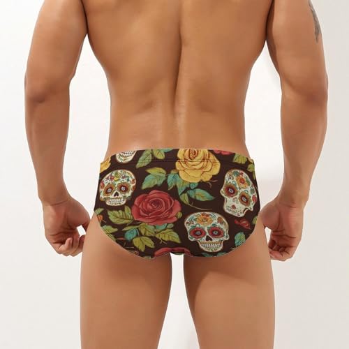 Sugar Skulls and Roses Colorful Men's Swimsuit Bikini Briefs Swim Underwear Stretchy Swimwear3