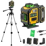 Alloyman Laser Level with Tripod, 4x360° Self Leveling Laser Level, Green Line Lazer 4D Lazer Leveler Tool with 2Pcs Lithium Batteries for Picture Hanging, Tile, Home Renovation, Indoor