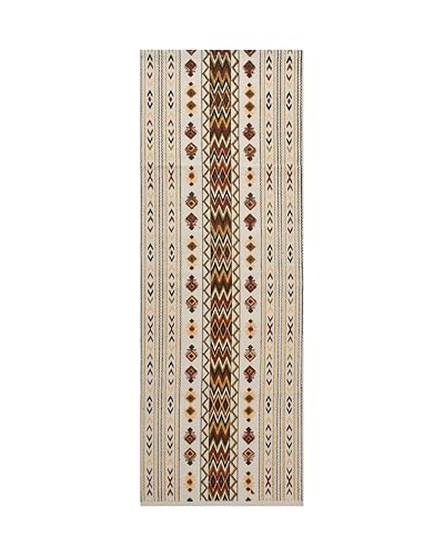 Image of SAGON 2x5 Ft Printed Runner Carpet - Cotton Bedside Rug for Bedroom & Living Room (Brown Arrow Traditional)