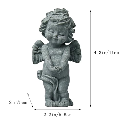 Estatua de Ángel Guardián Pequeño Querubín en Oración de Piedra miniatura 6