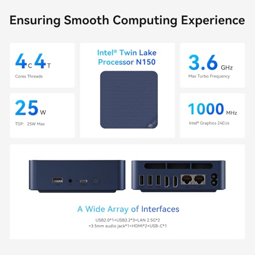 Image of Beelink Mini PC, EQ14 Mini Computer Intel N150(up to 3.6GHz) 4C /4T