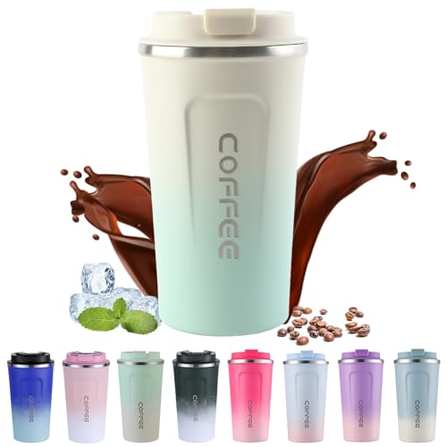 EACHPT Tasse de voyage isotherme en acier inoxydable 510ml - Tasse à café thermique à double paroi avec couvercle étanche, gobelet portable pour boissons chaudes et froides