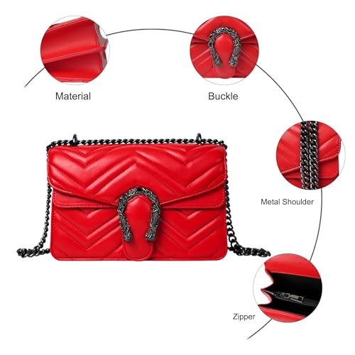 Image of Women's Crossbody Shoulder Bag Snake Print Satchel Purse Leather Chain Clutch Evening Handbag