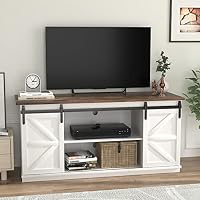 JUMMICO TV Stand for 65 Inch TV, Sliding Barn Doors, Bright White — image 8