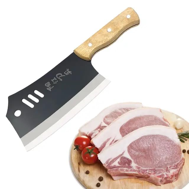 KniForia Full Tang 11.4 Inch Kitchen Knife Chef Knives with Carrying Leather Sheath Slicing Cutting Butcher Knives for Meat Vegetable Cooking Tool for Women Men, Carbon Steel