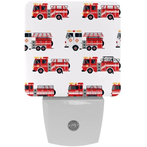 Image of NEWzone Red Fire Truck Night Light Plug into Wall with Dusk to Dawn Light Sensors, Warm Nightlights for Bedroom, Bathroom, Hallway, Kitchen, Gifts Ideal for Girls Boys