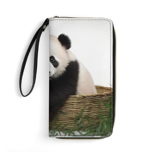 Panda Stars Wallets for Women Long Wristlet Leather Wallets with Zipper Holder Large Capacity Coin Pocket