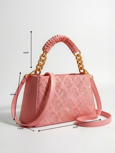 Image of LIKE STYLE Women's Embossed PU Sling Bag | Dual Compartment Shoulder & Crossbody Bag with Braided Handle | Stylish Handbag for Office & Casual Use
