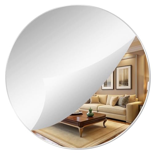 Image of Acrylic Mirror Frameless Round Mirror for Wall /Mirror with Smooth Edges for Bathroom /Dressing Room /Living Room /Bedroom /Entryway - (12x12 Inch), Clear