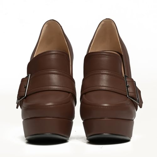 Image of SHODENSE Women Vintage Chunky Platform Loafers Pumps Tassel Round Closed Toe Slip On Suede Block High Heel Dress Loafer Shoes Buckle Strap Oxford Loafers Fringe Pump Dressy Chic Sexy Y2k 4-11 M US