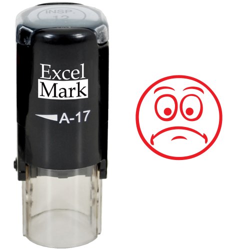Frown Face - ExcelMark Self-Inking Round Teacher Stamp - Red Ink