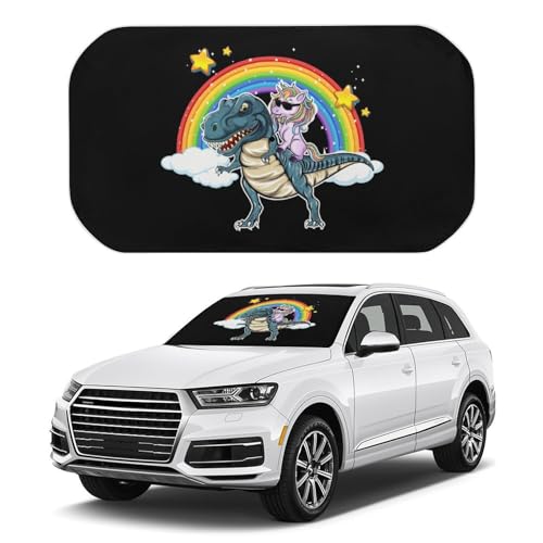 車用サンシェード 面白い 恐竜 乗馬 傘型 折りたた式 遮光 遮熱 紫外線遮蔽おしゃれ 取り付け簡単 収納便利