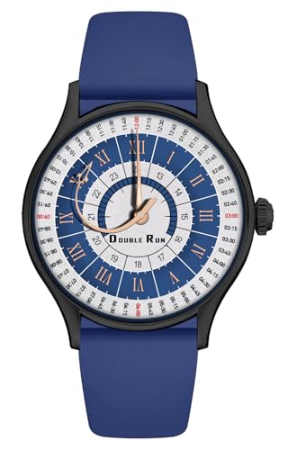 Image of DOUBLERUN Black Case Silicone Strap, 24-Hour Display, Roman Numerals, Analog Watch
