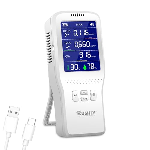 Image of 5-in-1 Indoor Air Quality Monitor (NDIR CO2 Sensor) - Detects Formaldehyde (HCHO), TVOC, Temperature & Humidity - Portable Pollution Tester for Home, Office, Car & Renovation Fumes (Type-C)