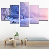 SIGNWIN 5 Panel Canvas Wall Art Modern Art Forest Multicolor Photography Relax/Calm Romantics Scenic for Home Decorations Ready to Hang - 60