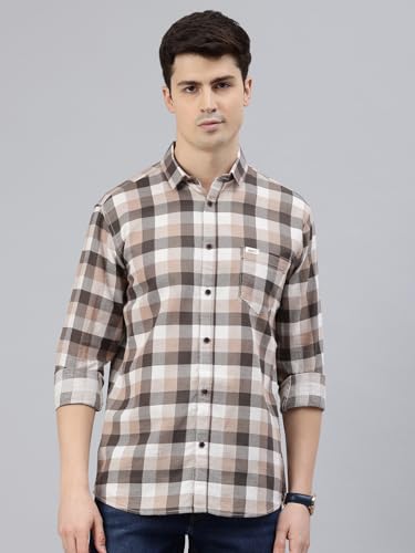 Image of Majestic Man Men Comfort Slim Fit Opaque Checked Cotton Casual Shirt