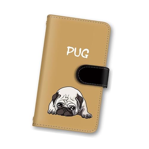 スマホケース 手帳型 AQUOS sense7 用 SH-53C SHG10 対応 カーキ イヌ 犬 パグ pug 0119 スマホカバー アクオスセンス7 対応 耐衝撃 カード収納 携帯ケース