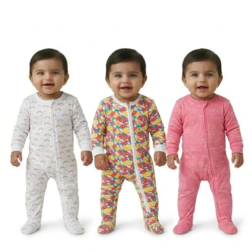 Image of The Mom Store Baby Zipper Romper for Boys and Girls Combos | Cotton | Soft and Comfortable Infant Bodysuit | Trendy Stylish Sleepsuit Nightsuit for Newborn Baby | Printed | Unisex Sleep Wear