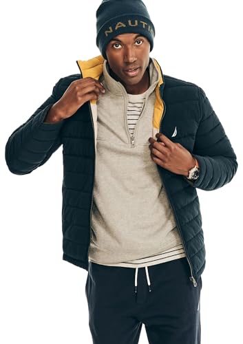 Image of Nautica Men's Reversible Quilted Puffer Jacket -Midweight Mechanical Stretch Winter Coat