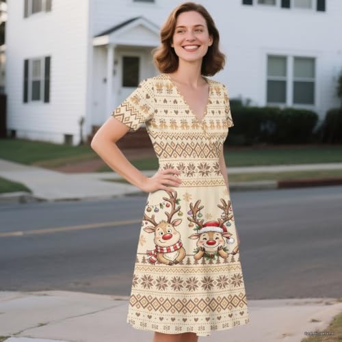 Image of Women's Summer Dresses Short Sleeve Formal Dresses with Pockets