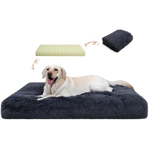 Orthopedic Dog Beds Medium/Large Sized Dog Washable Removable Cover, Plush Dog Bed Waterproof Lining NonSkid Bottom, Crate Foam Dog Pillow Mattress Fluffy Anti Anxiety Pet Bed 35x23 Inch, Dark Grey Cover