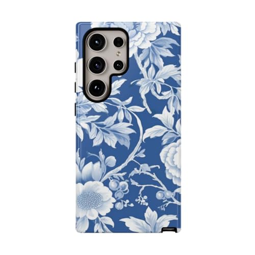 Coque Samsung S24 Ultra motif floral bleu et blanc résistante et brillante pour un style unique